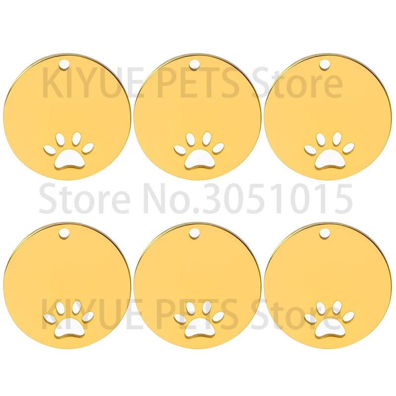 20PCS Pet ID Name Tag Round Inner Openwork Dog Paw Stainless Steel Custom Engraved Personalized Cat Nameplate Pendant Jewelry