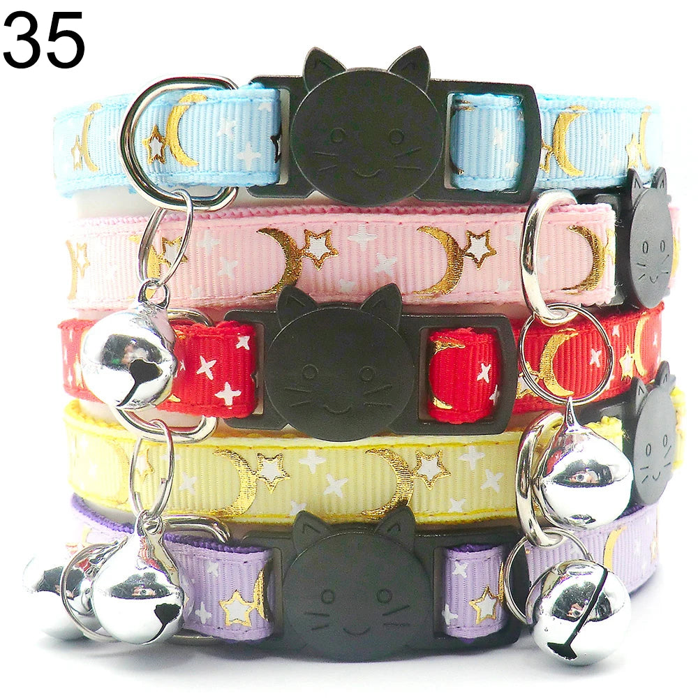 Wholesale 24 PCS Adjustable Cloth Material Pet Dog Chain With Cat Face Button Neckband With Bell Fashion Halter Collar