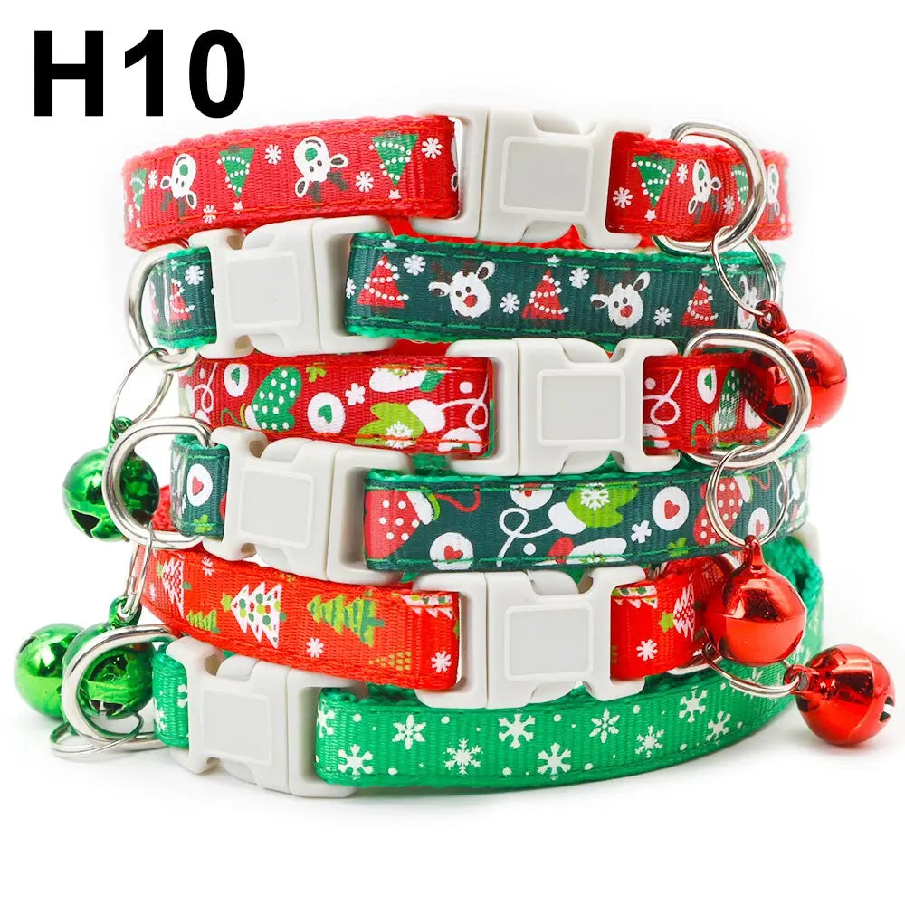 100PCS Dog Collar Christmas Pet Bow Tie New Year Santa Claus Cat With Bell Chihuahua Necklace Adjustable For Puppy Gifts