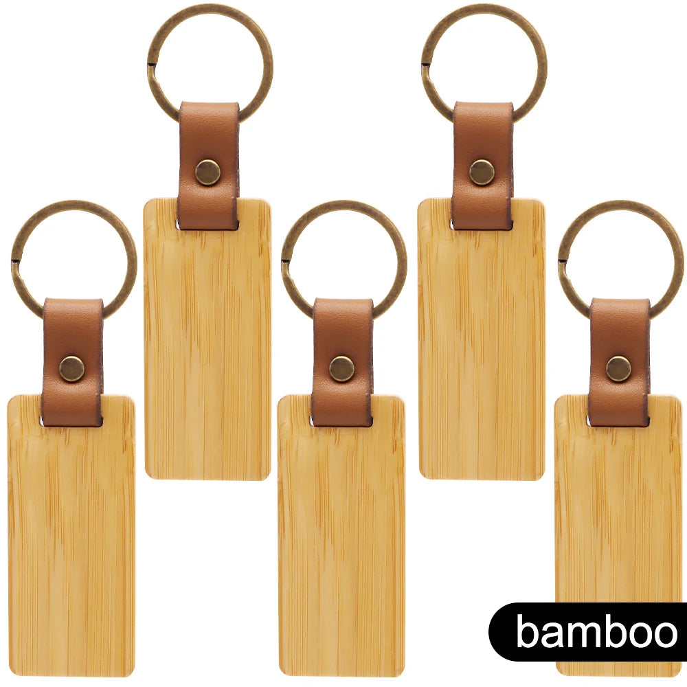 50pcs Wooden Keychain Rectangular Collectible Key Ring Car Bag Hanging Pendant Painting Crafts Cute Keychain for Women Men