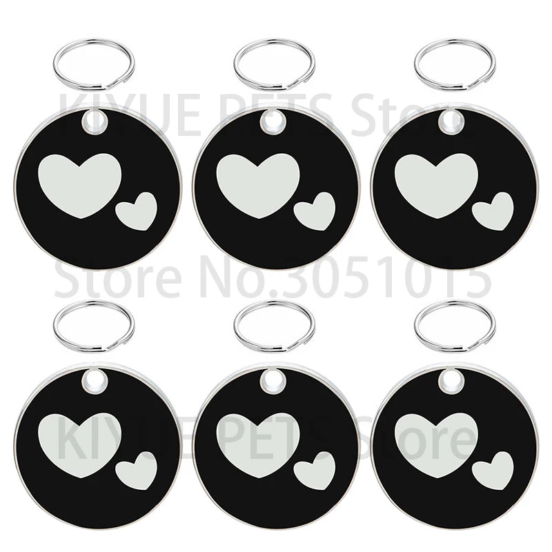 100PCS Heart Anti-lost Pet ID Tag Blank Engraved Name for Cat Puppy Customized Round Pendant Personalized Collars Key Ring