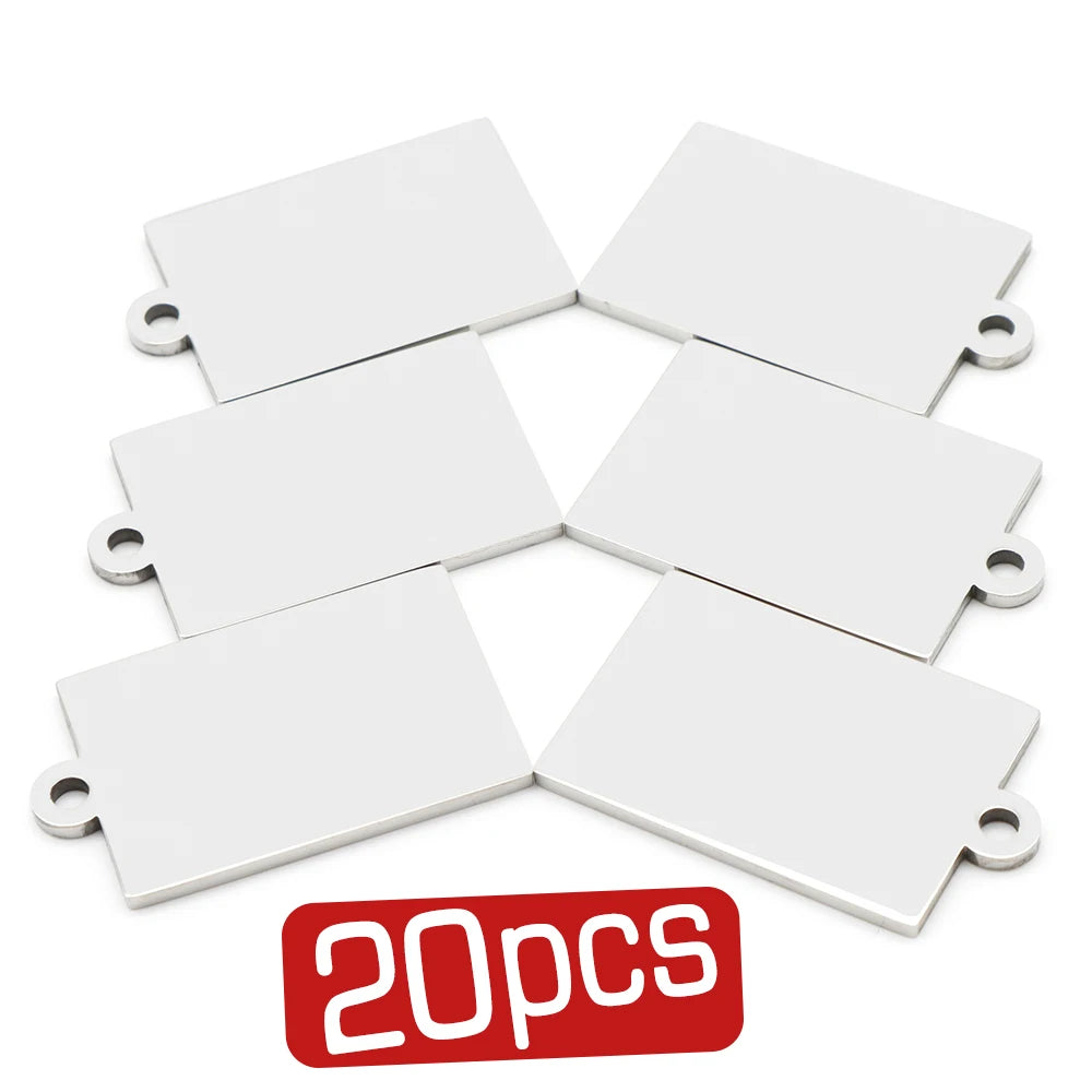 20Pcs Square Stainless Steel Custom Engraved ID Dog Tag Medal Dog Mirror Smooth Blank Plate Necklace Charms DIY Jewelry