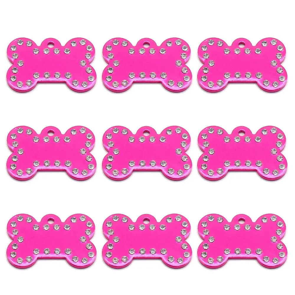 Wholesale 100Pcs Rhinestone Bone Plate Tag Personalized Dog ID Tag Custom Name Dog Collar Pet Accessories Pet Gift Dog Bone Tag