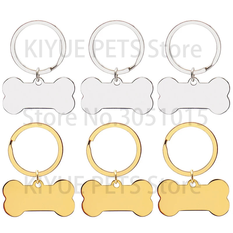 50Sets Bone Pet ID Tag Anti-lost Personalized Engraved Name Tell for Cat Puppy Collar Accessories Custom Plate Key Chain Ring