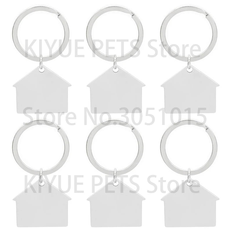 50Pcs Personalized Pet ID House Shape Stainless Steel Tag Engravable Information Anti-lost Nameplate Keyring Pendant Ornament