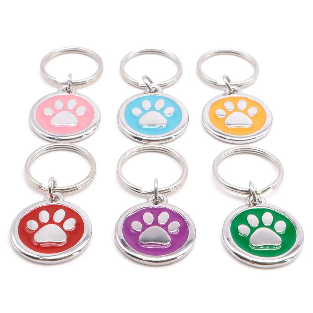 Wholesale 100 Tags Paw Pet Name Keychain ID Tags Number Address NamePlate Ring Key Chain Tag Pet metal tags id wallet pendant