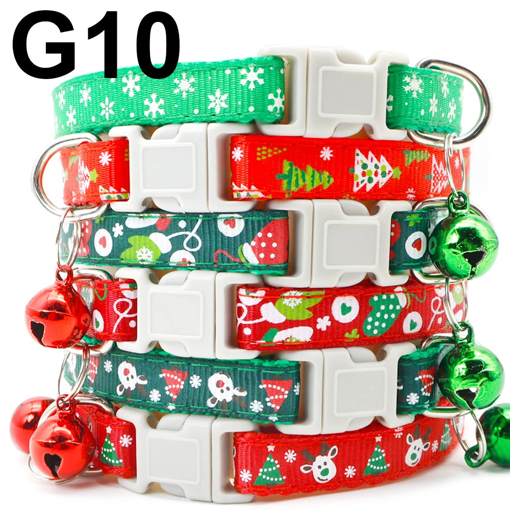 24PCS Pet Cat Collar Bow Tie And Bell Cute Plaid Christmas Red Adjustable Dog Collar With Sash Gifts