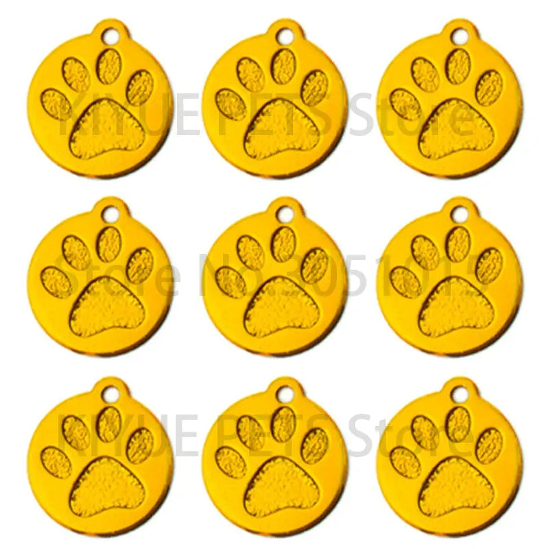 Wholesale 100Pcs Personalized ID Dog Tag Custom Engraved Name Puppy Dog Tag Paw Pendant Keychain Pet Dog Collar Accessories