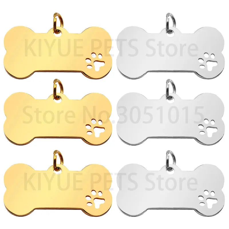 Wholesale 20Pcs Personalized Collar Stainless Bone Pet ID Tag Engraved Pet ID Name Puppy Dog Tag Pendant Bone Pet Accessories