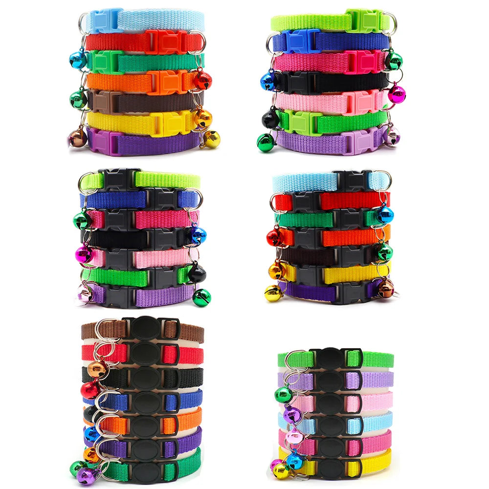 Wholesale 100PCS Pet Cat Dog Collar With Bell Delicate Safety Casual Rabbit Solid Color Neck Strap Fashion Walking Outside