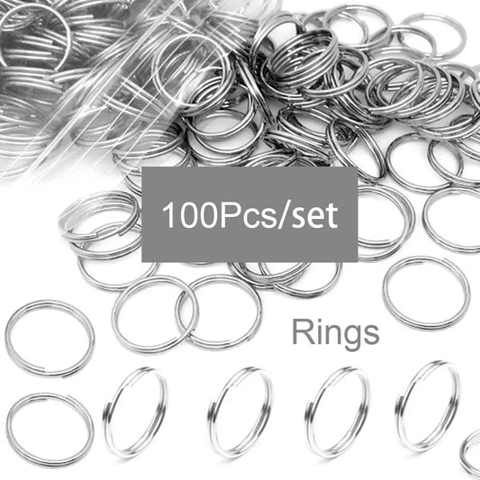 100pcs 8/10/15mm Polished Silver Keyring Stainless Steel Hole Keys Ring Key Chain For Tags Line Keychain Connectors Findings