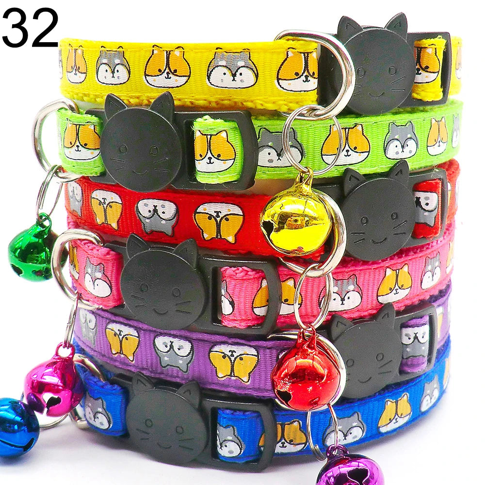 Wholesale 24 PCS Adjustable Cloth Material Pet Dog Chain With Cat Face Button Neckband With Bell Fashion Halter Collar