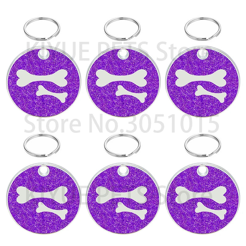 Wholesale 20Pcs Dog Cat Tag Engraved Round Puppy Kitten Blank ID Name Custom Collar Tag Bone Pendant Accessories Paw Glitter