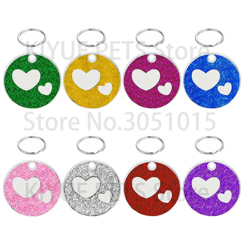 100PCS Personalized Pet ID Tags Engraved Pet Name Heart Number Address Cat Dog Collar Animal Round Pendant Puppy Rabbit Necklace