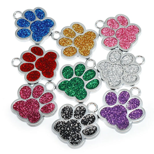 Wholesale 100Pcs Paw Identity Pendant Dog Tag Round Name Plate Pet ID Tag For Dogs Cats Personalized Custom Engraved Keychain