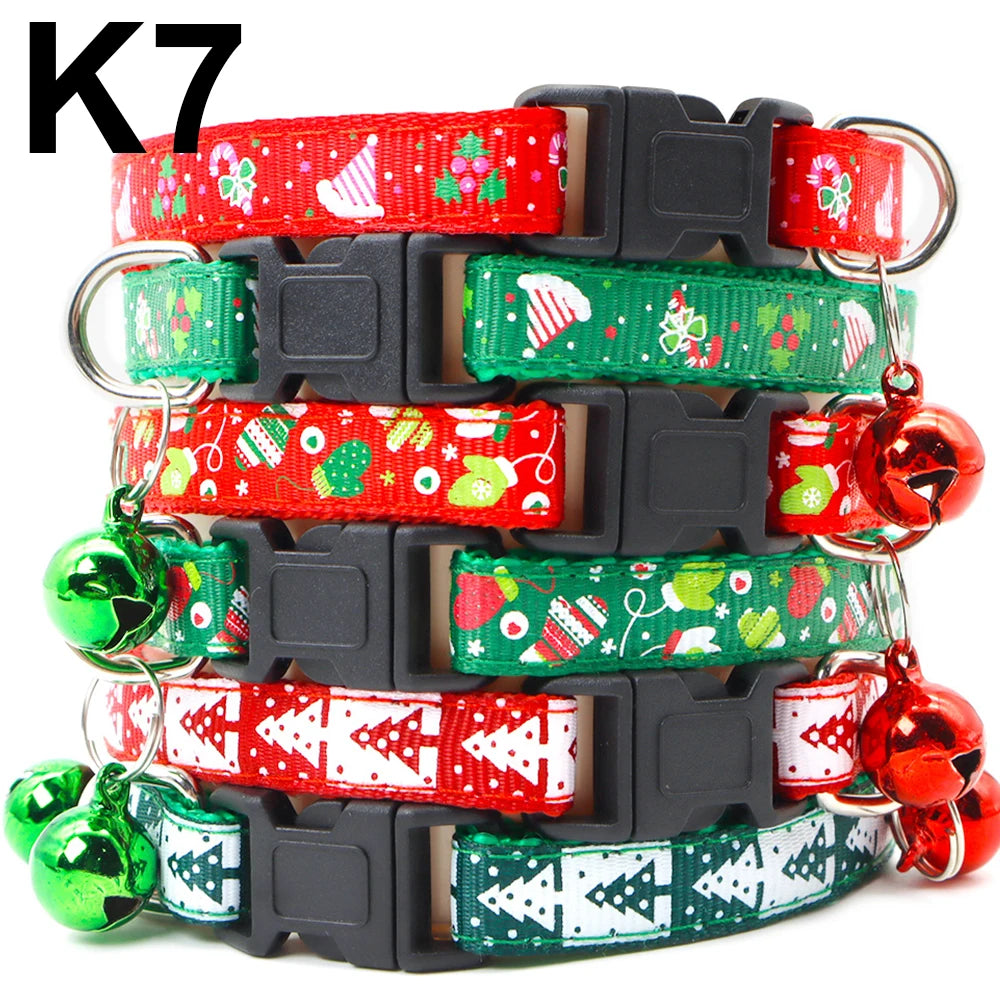 24PCS Pet Cat Collar Bow Tie And Bell Cute Plaid Christmas Red Adjustable Dog Collar With Sash Gifts