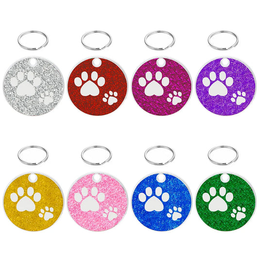 Wholesale 20pcs Round Paw Anti-lost Personalized Pet ID Tag Engraved Name Plate For Cat Puppy Customized Dog Collar Metal Tags