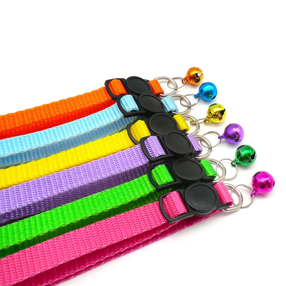 Wholesale 24Pcs Safety Casual Solid Color Neck Strap Fashion Walking Outside Pet Cat Dog Collar With Bell Delicate