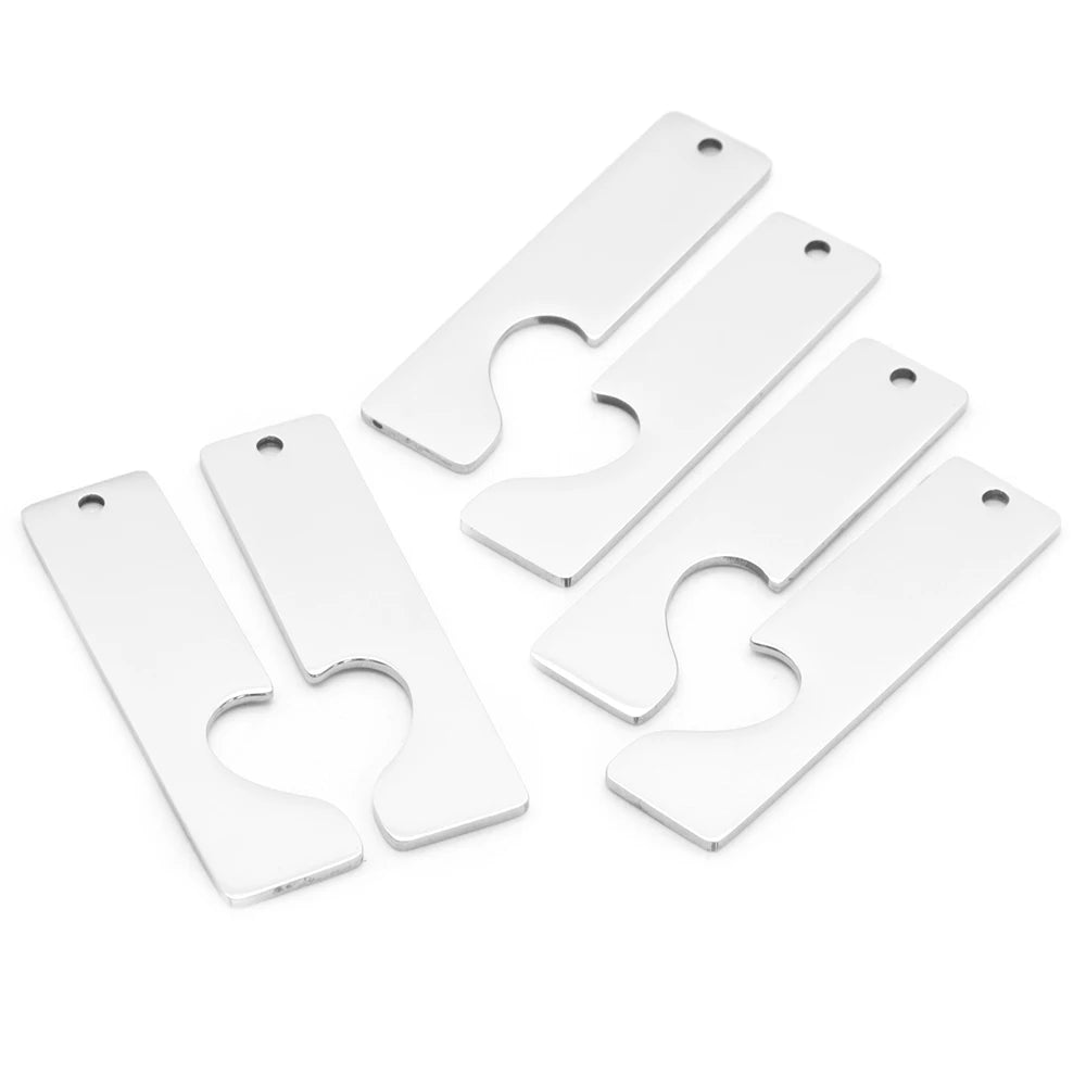 50/Pairs Custom Engravable Rectangular Stainless Steel Pendants Personalized Couple Keyring Charm Accessories