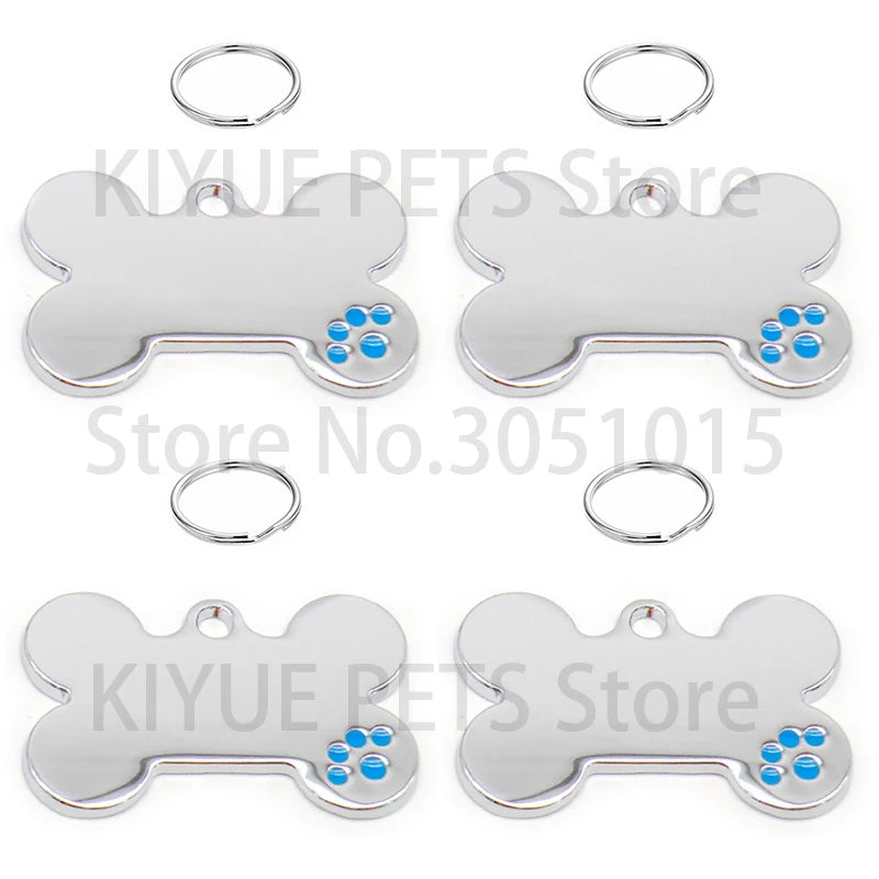 20Pcs DOG ID TAG Bone Paw Shape Charms Dog Bone Tag Dogs NamePlate Silver Pendants DIY Making Laser engraving Findings Jewelry