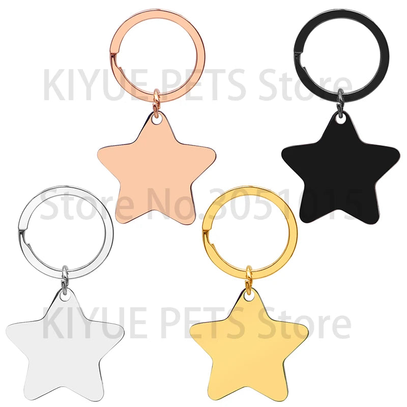 Personalized 50Pcs Blank Star Tag With Chain Pet Dog Plate Keyring Pendant Necklace Jewelry Making Accessories