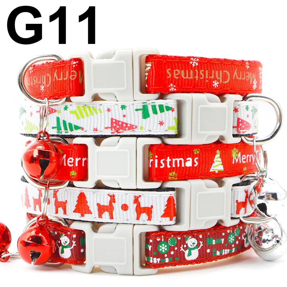 24PCS Pet Cat Collar Bow Tie And Bell Cute Plaid Christmas Red Adjustable Dog Collar With Sash Gifts