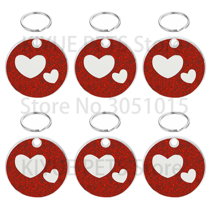 100PCS Personalized Pet ID Tags Engraved Pet Name Heart Number Address Cat Dog Collar Animal Round Pendant Puppy Rabbit Necklace