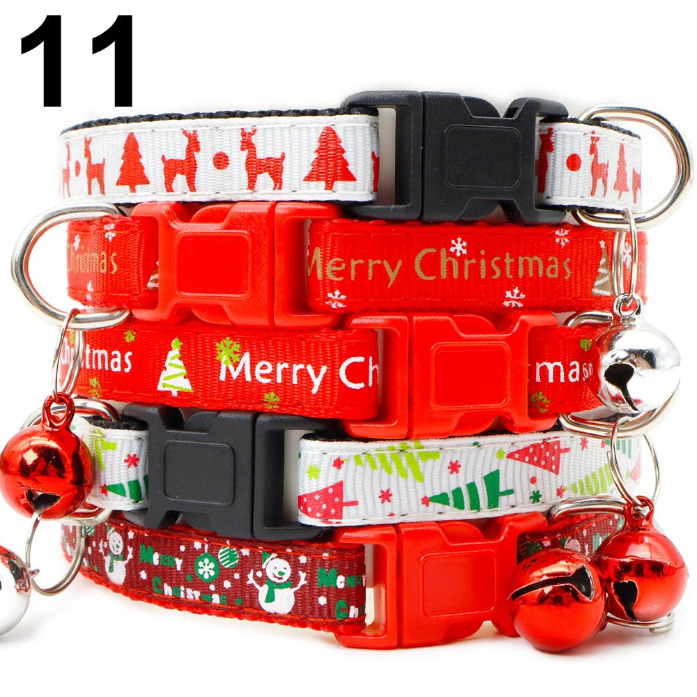 24PCS Pet Cat Collar Bow Tie And Bell Cute Plaid Christmas Red Adjustable Dog Collar With Sash Gifts