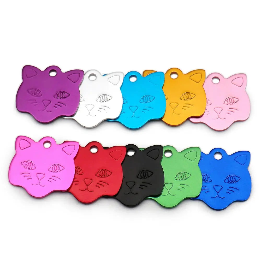 Wholesale 20Pcs Cat ID Tag Cats Name Tag Pendant  Aluminum Pet Accessories Face Nameplate Customized Tag For Cats Collar