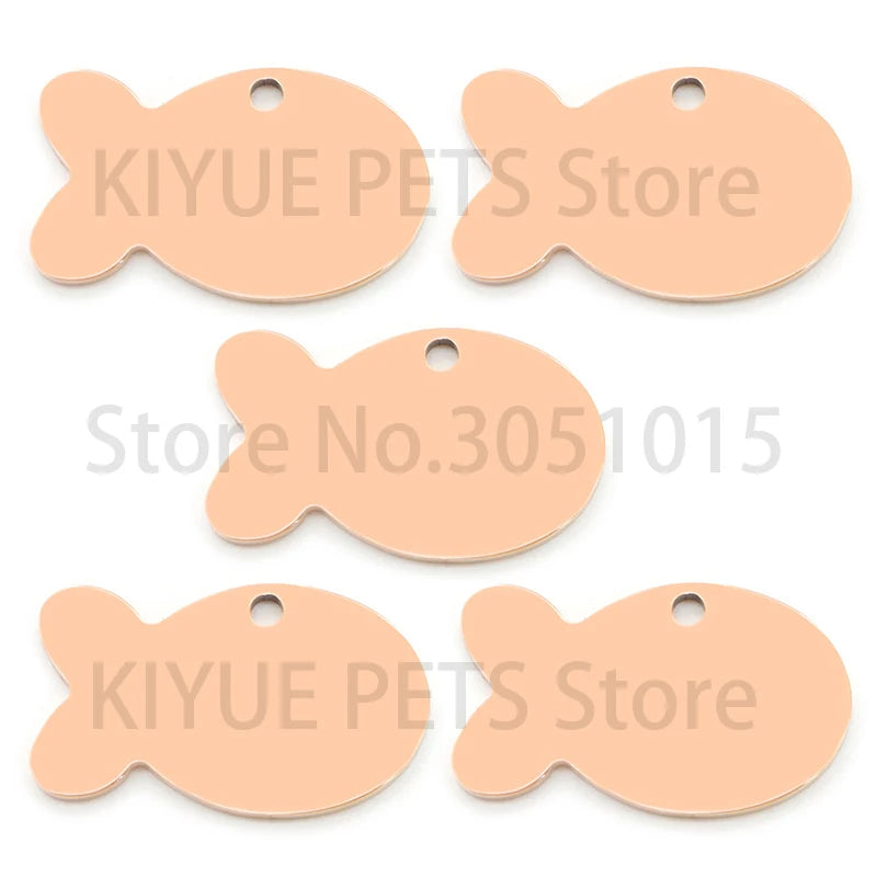 100PCS Personalized Pet ID Tag Fish Shape Stainless Steel Blank Engraved Pendant Accessories Key Ring Gift