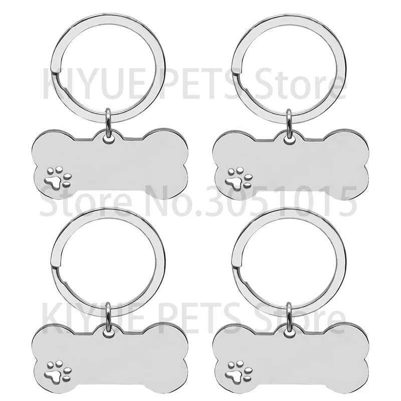 50Pcs Puppy Blank ID Bone Tag With Keyring Stainless Steel Paw Engraving Cat Nameplate Pet Collar Pendant Accessories