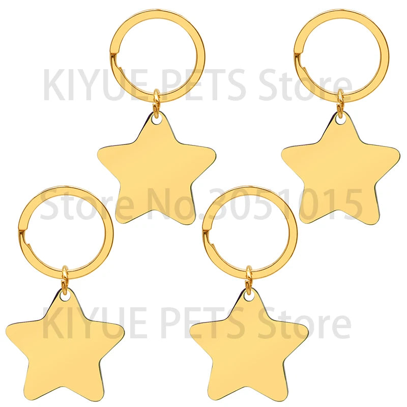 Personalized 50Pcs Blank Star Tag With Chain Pet Dog Plate Keyring Pendant Necklace Jewelry Making Accessories