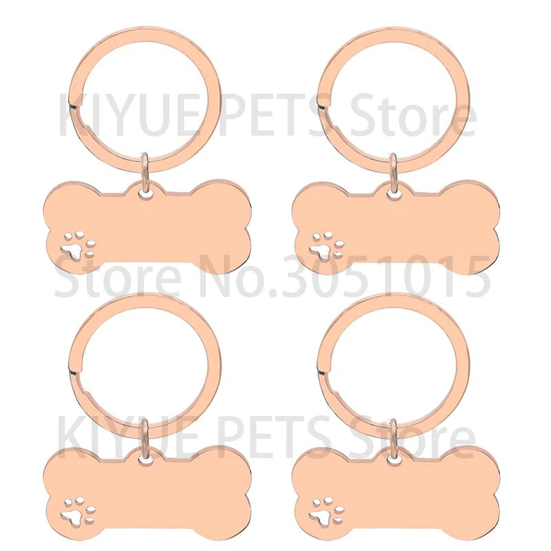 50Pcs Puppy Blank ID Bone Tag With Keyring Stainless Steel Paw Engraving Cat Nameplate Pet Collar Pendant Accessories