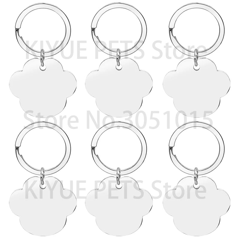 20PCS Personalized Dog ID Tag Blank Engraving Cat Paw Stainless Steel Name Pendant Collar Anti-Lost Puppy Accessory Keyring