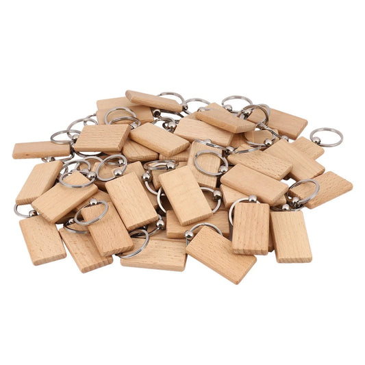 20Pcs Blank Wooden Keychain DIY Rectangular Engraving Key Chain ID Tag Can Be Engraved