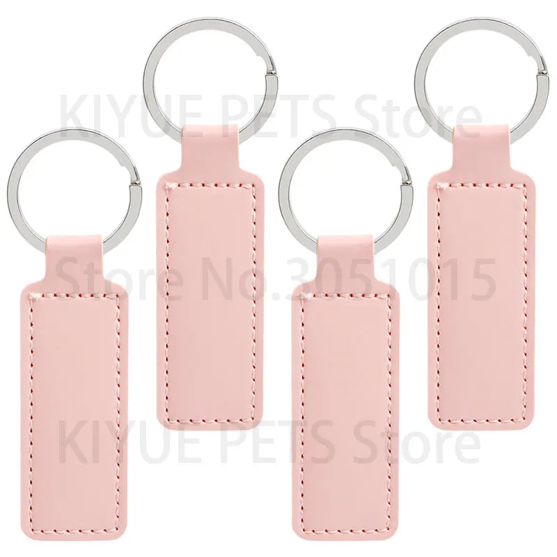 Wholesale 100 50 Pcs PU Leather ID Tag Key Chains Car Keychain Personalized Name Dog Tag ID Plate Square Key Pendant With Ring