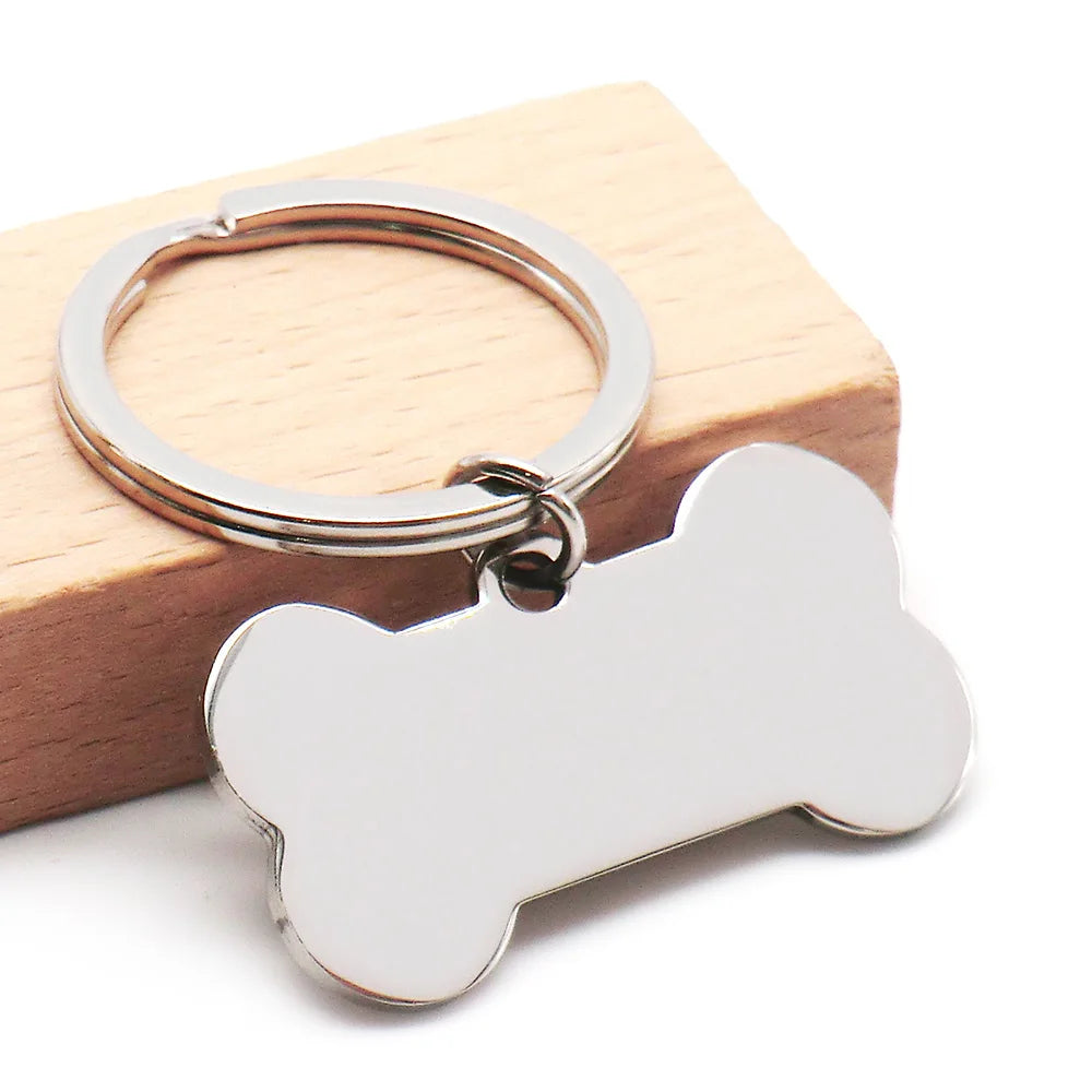 50Sets Bone Pet ID Tag Anti-lost Personalized Engraved Name Tell for Cat Puppy Collar Accessories Custom Plate Key Chain Ring