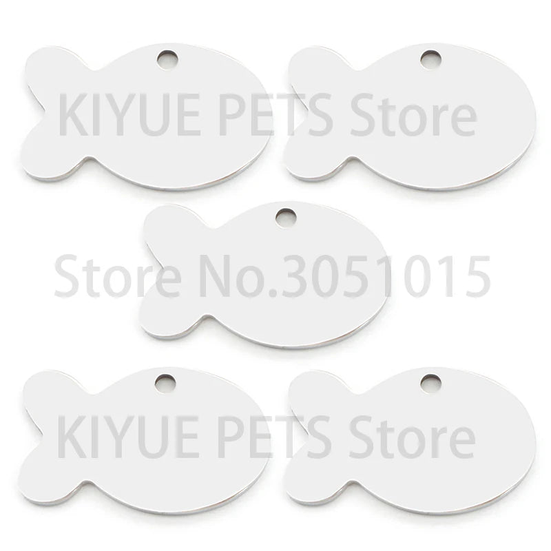 20PCS Pet Dog ID Tag Fish Shape Stainless Steel Personalized Engraved Name Phone Puppy Collar Pendant Keyring Accessories