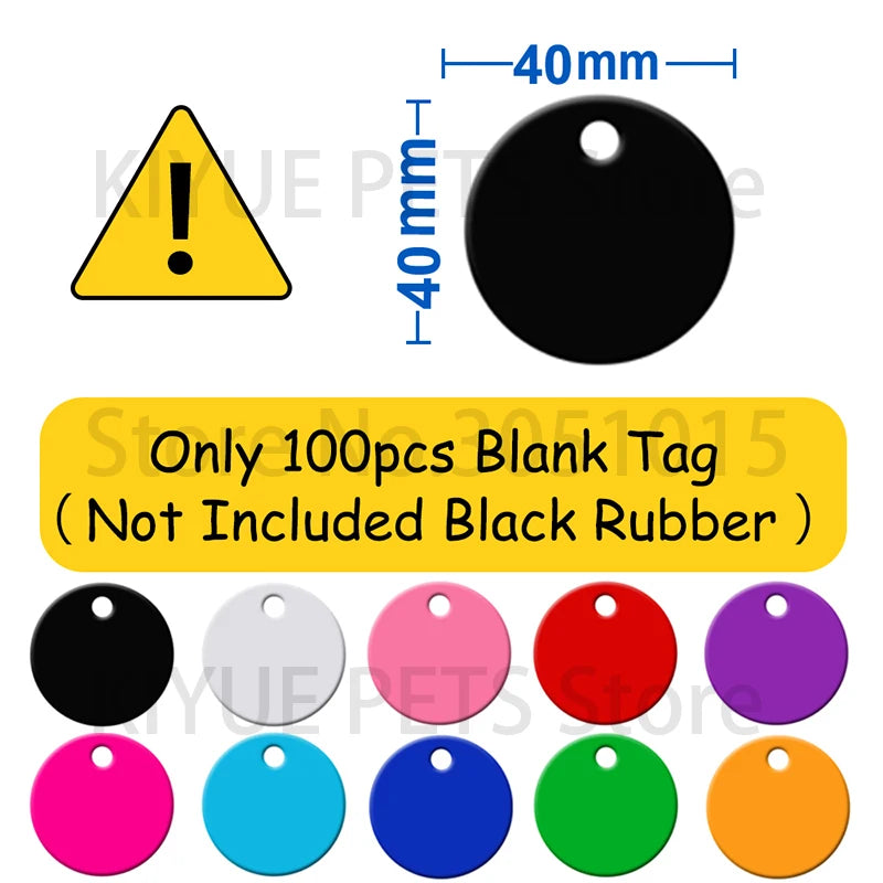 20pcs/set Black Rubber Round Tag Pet ID Nameplate With Silencer Circle Personalized Jewelry Pendant Collar Necklace Accessories