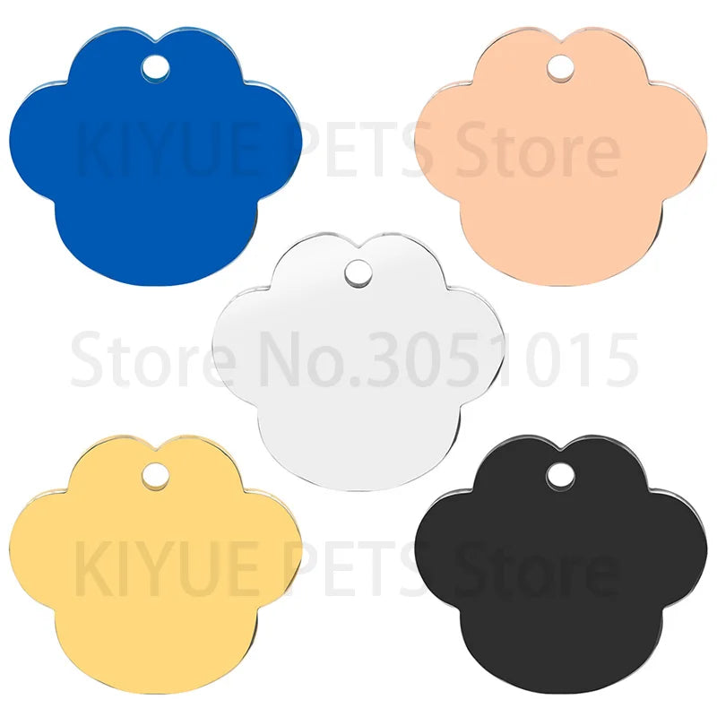 20PCS Dog Id Tag Engraved Name Phone Number Cat Paw Stainless Steel Puppy Collar Accessories Nameplate Anti-lost Pet Pendanty