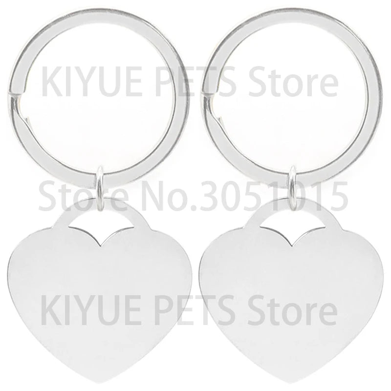 20pcs Stainless Steel Personalized Pet Blank ID Tag Heart Pendant Metal Keyring Nameplate Collar Accessories