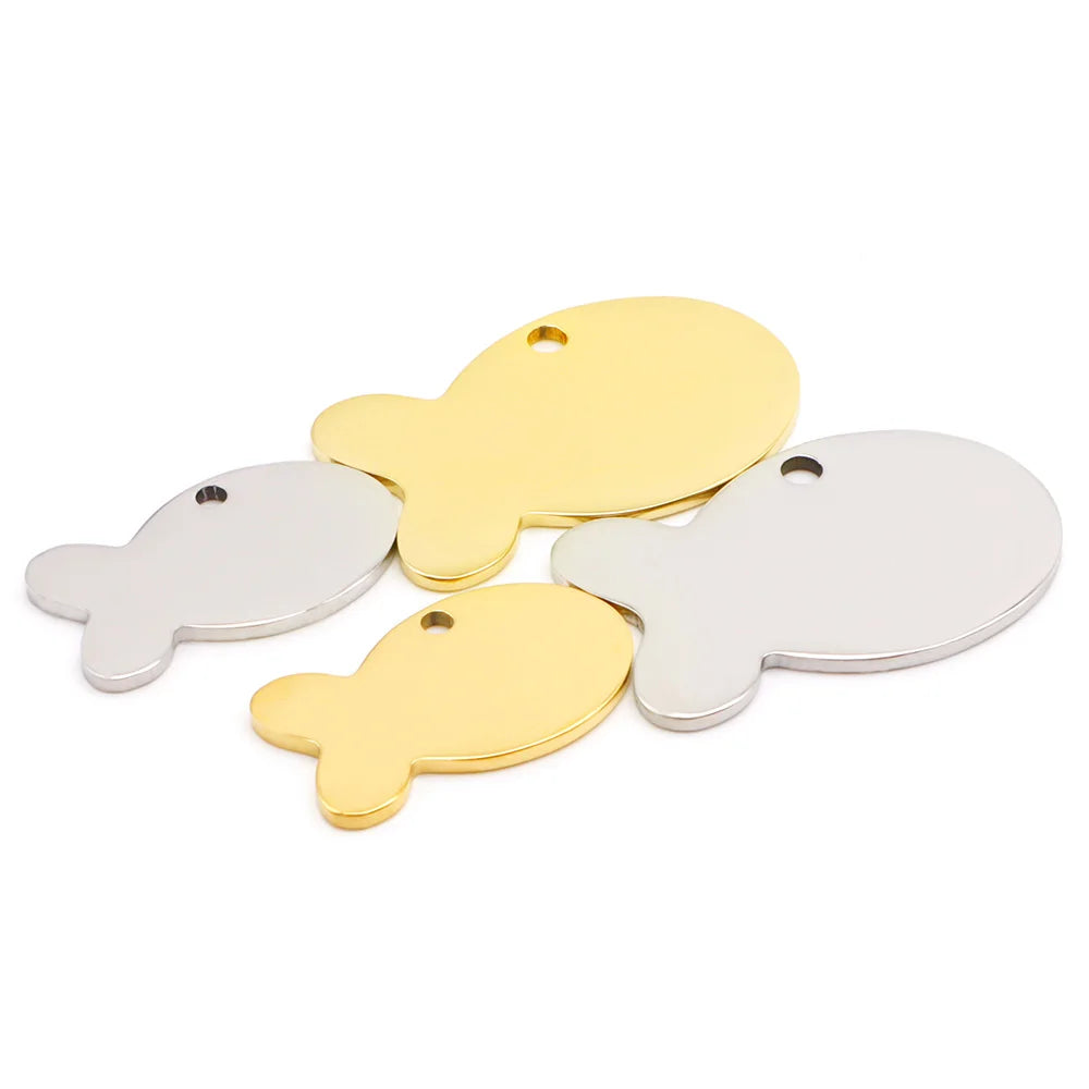 100PCS Personalized Pet ID Tag Fish Shape Stainless Steel Blank Engraved Pendant Accessories Key Ring Gift