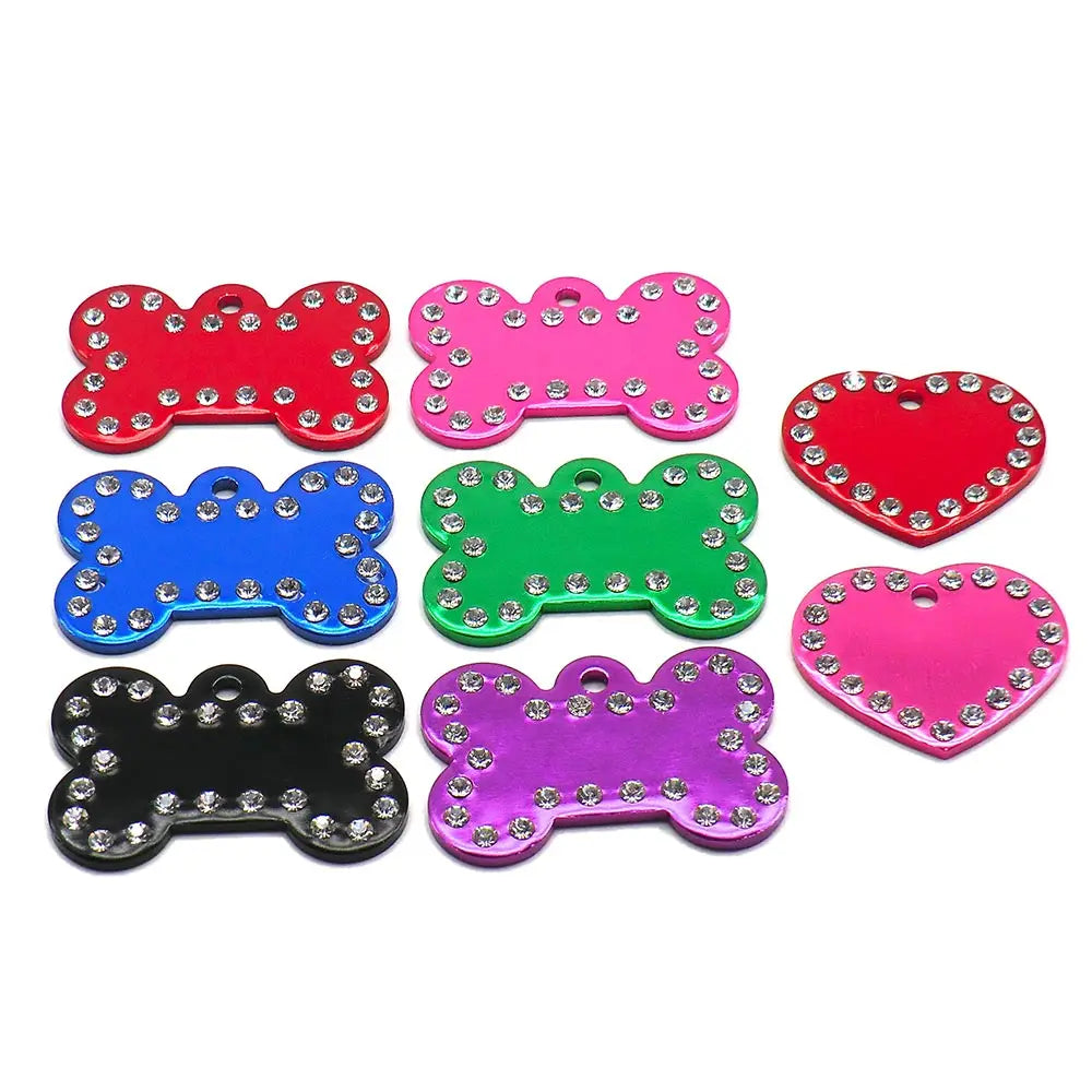 20Pcs Rhinestone Aluminum Anodized Bone Heart Pendant Keychain Wedding Decoration Blank Nameplate