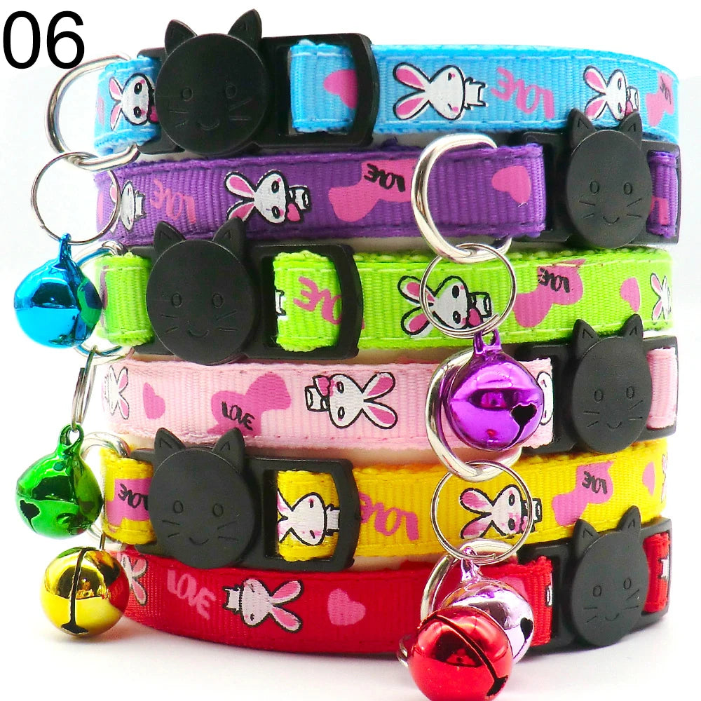 Wholesale 24 PCS Adjustable Cloth Material Pet Dog Chain With Cat Face Button Neckband With Bell Fashion Halter Collar