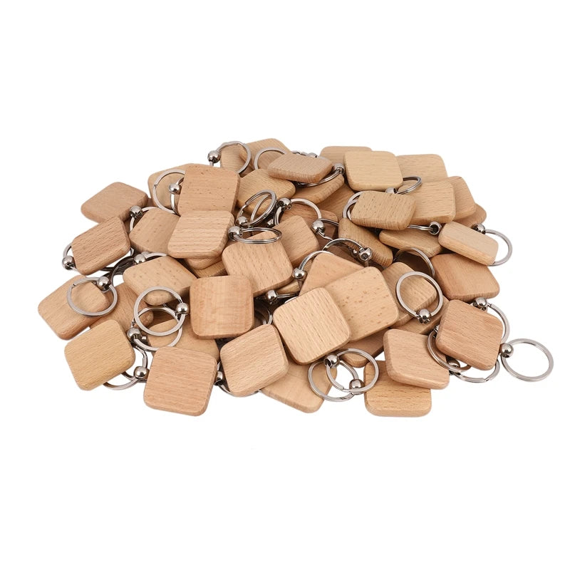 20Pcs Blank Wooden Keychain DIY Rectangular Engraving Key Chain ID Tag Can Be Engraved