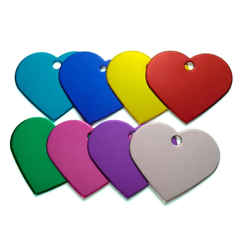 Wholesale 20Pcs Customized Personalized 2 Sides Heart shaped Aluminum Dog Cat Tag Pet Collar Accessories ID Tag Name Telephone