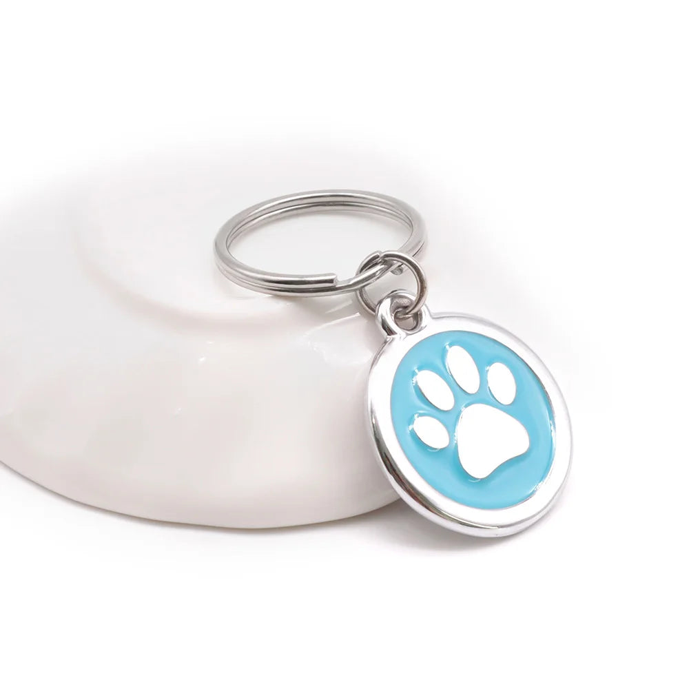 Wholesale 100 Tags Paw Pet Name Keychain ID Tags Number Address NamePlate Ring Key Chain Tag Pet metal tags id wallet pendant