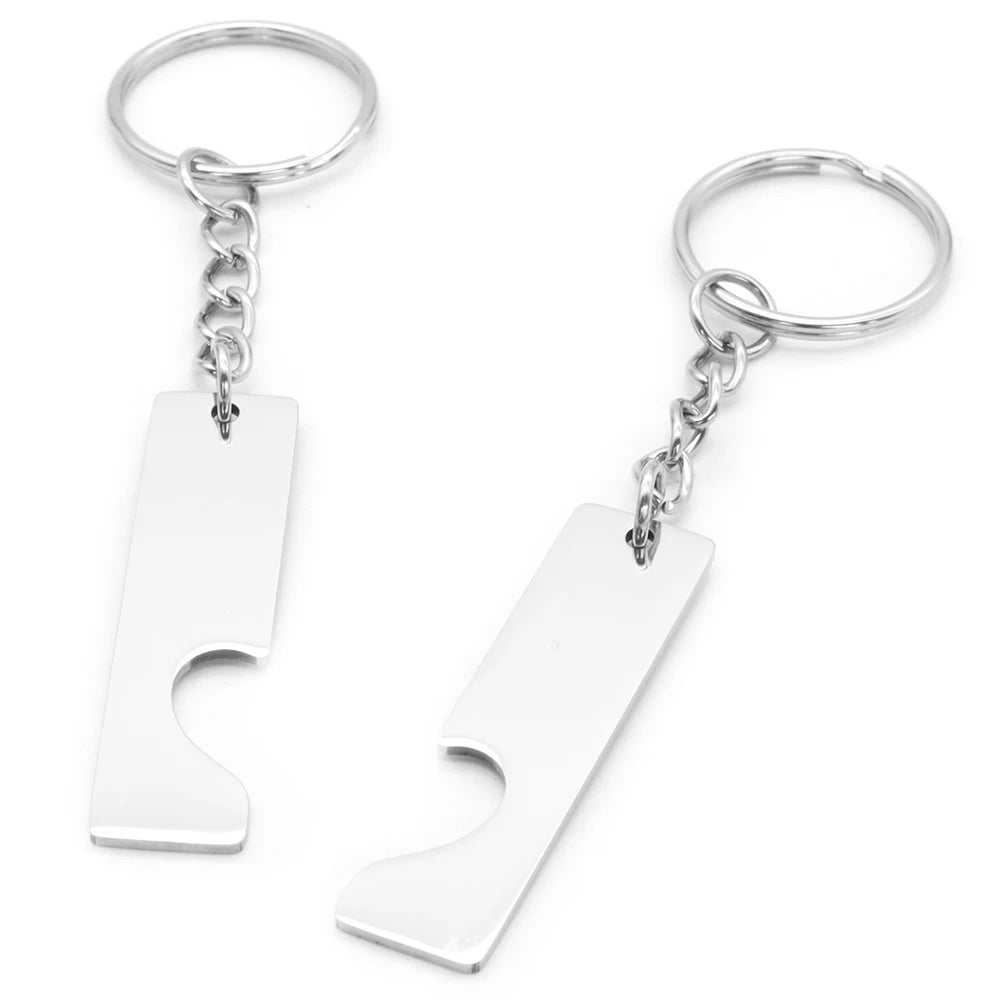 50/Pairs Custom Engravable Rectangular Stainless Steel Pendants Personalized Couple Keyring Charm Accessories