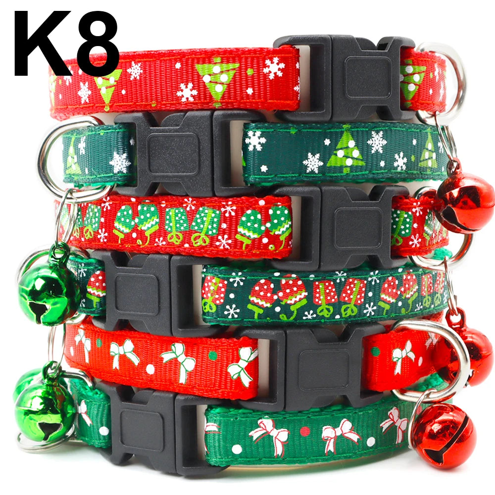 24PCS Pet Cat Collar Bow Tie And Bell Cute Plaid Christmas Red Adjustable Dog Collar With Sash Gifts