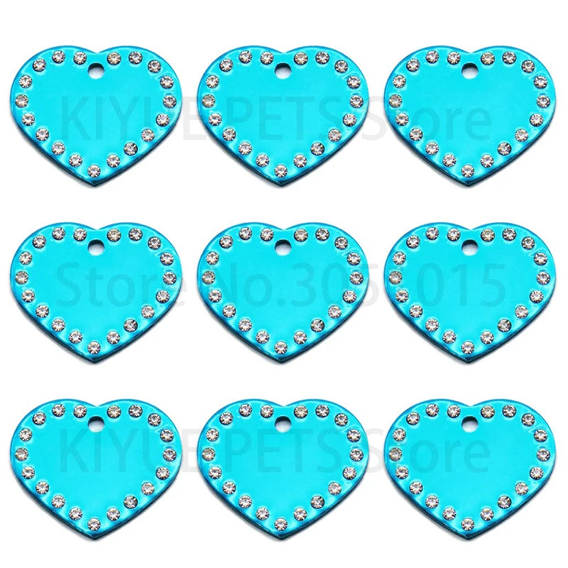 20Pcs Rhinestone Aluminum Anodized Bone Heart Pendant Keychain Wedding Decoration Blank Nameplate